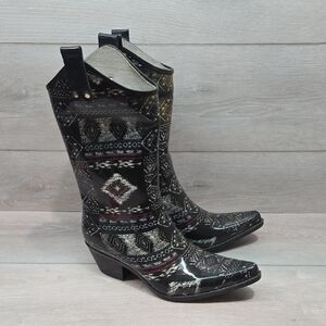 Nomad Women’s AztecBlack Patterned Western Boots Rubber Shoes Sz 9